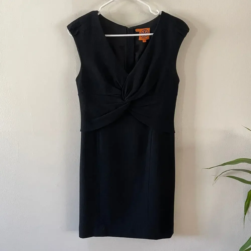 Tory Burch Patrice Sheath Dress Black Twist Front Womens Size 4 Work Cocktail